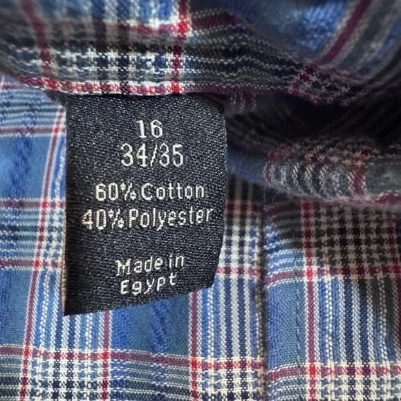 Penguin Munsingwear Shirt Mens 16 34/35 Large Blue Red Plaid Heritage Slim Fit - Picture 5 of 10